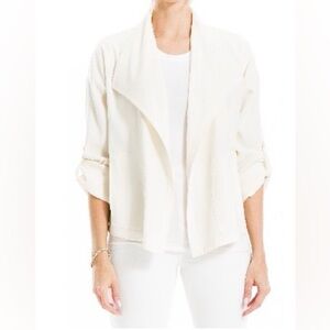 NWT MAX STUDIO Twill
Drape Front Women's Cream
Open-Front Lightweight
Jacket (L)